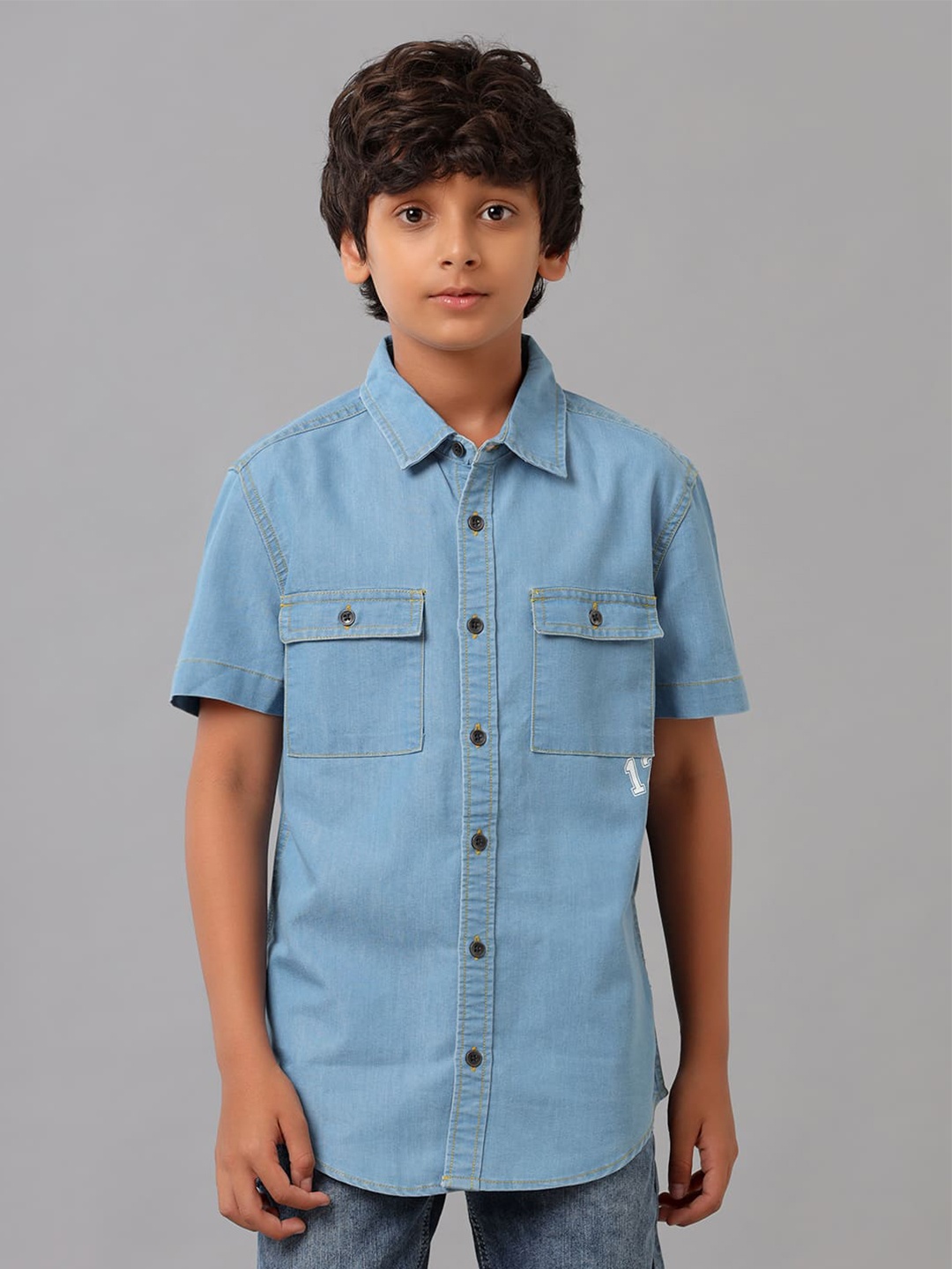 

UNDER FOURTEEN ONLY Boys Opaque Cotton Casual Shirt, Blue