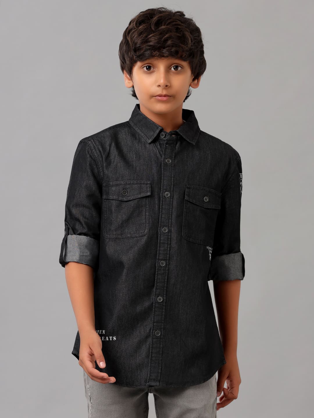 

UNDER FOURTEEN ONLY Boys Opaque Cotton Casual Shirt, Black