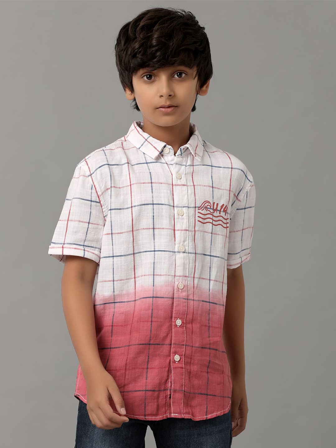 

UNDER FOURTEEN ONLY Boys Tartan Checks Checked Spread Collar Casual Cotton Shirt, Red