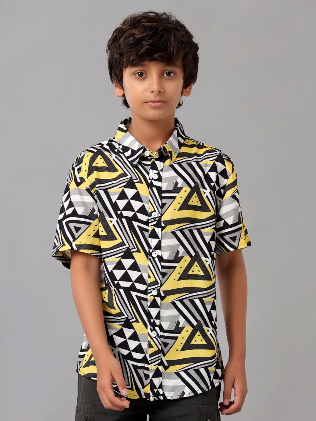 

UNDER FOURTEEN ONLY Boys Opaque Printed Cotton Casual Shirt, Yellow