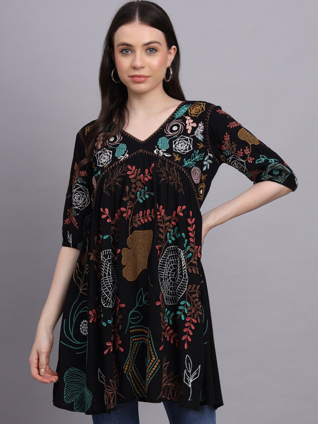 

Suktam Trendz Floral Printed Empire Top, Black