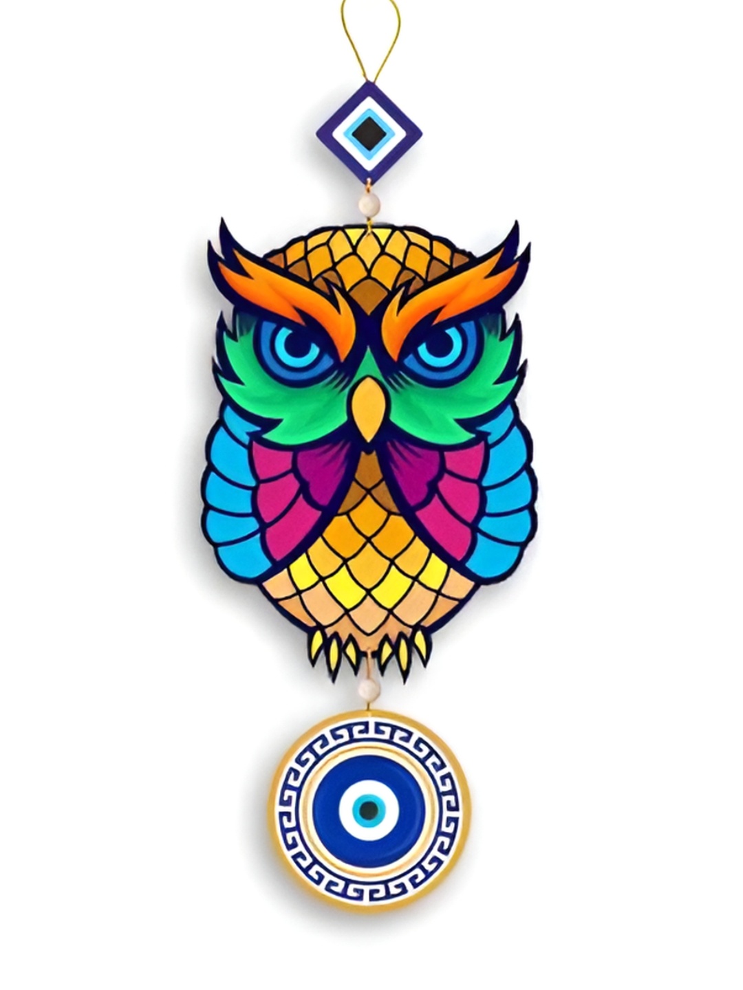 

TECHEL Blue & Yellow Wooden Owl Spiritual Wall Hanging