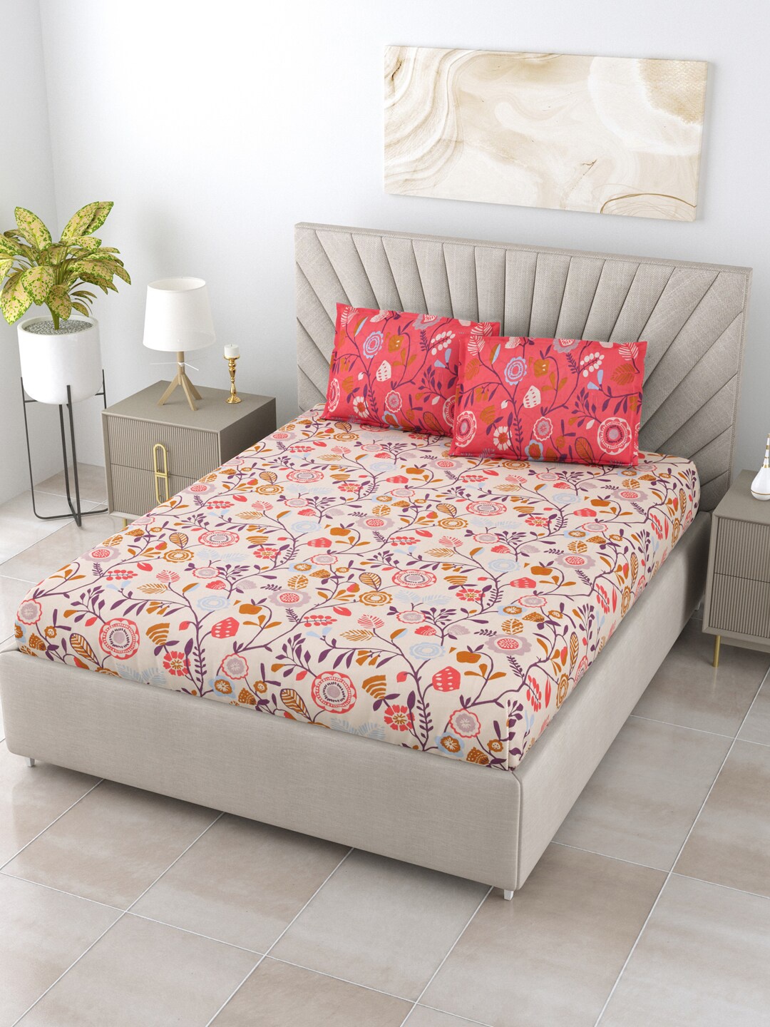 

BOMBAY DYEING Blumen Assorted Floral Cotton 120 TC Queen Bedsheet with 2 Pillow Covers