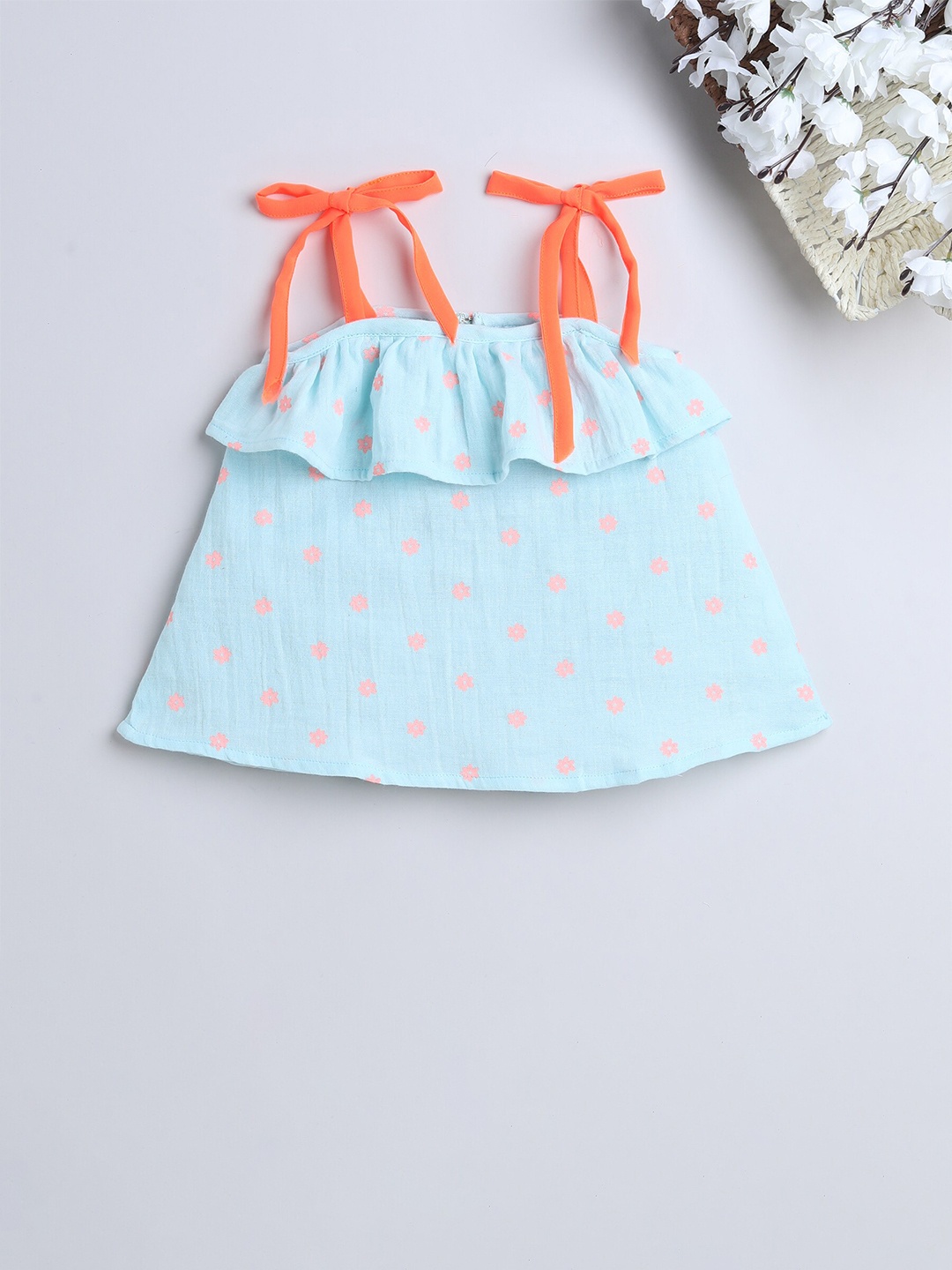 

MANY FROCKS & Girls Shoulder Strap Floral Printed Cotton Dress, Blue