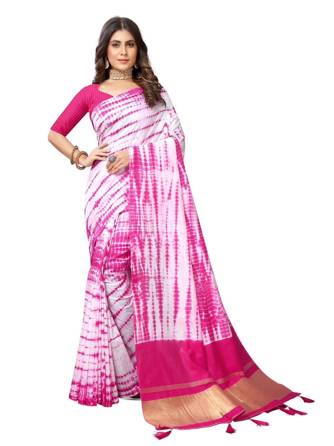 

Inithi Tie and Dye Dyed Bandhani Saree, Pink