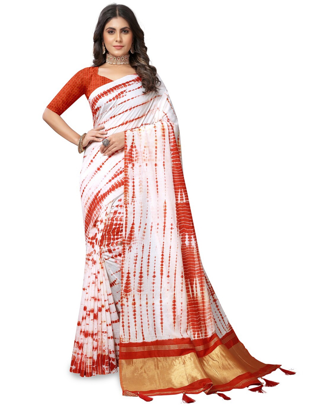 

Inithi Tie and Dye Dyed Bandhani Saree, Red