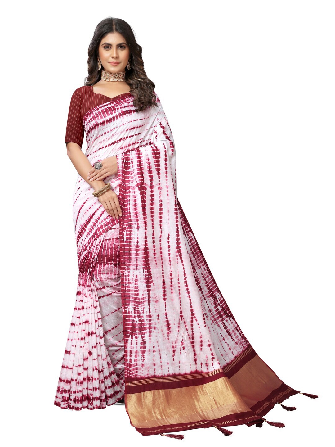 

Inithi Tie and Dye Zari Silk Cotton Saree, Maroon