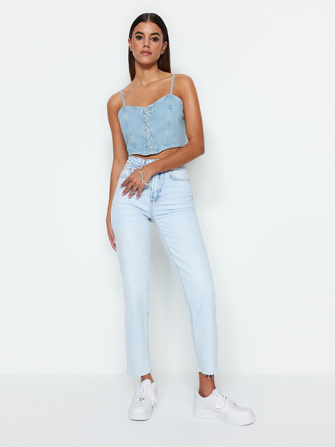 

Trendyol Women Mid Rise Cotton Jeans, Blue