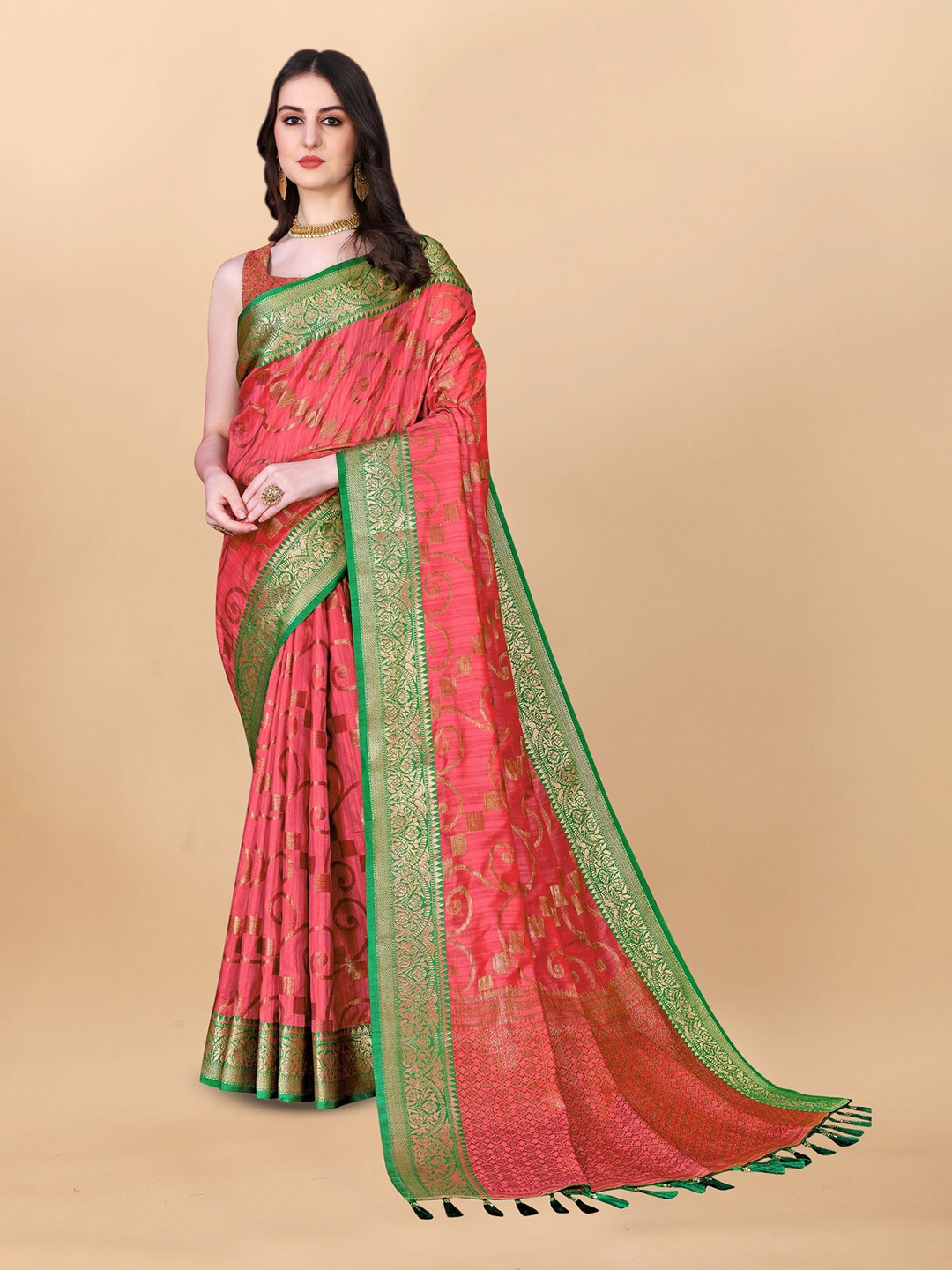 

OFLINE SELECTION Ethnic Motifs Woven Design Zari Pure Silk Banarasi Saree, Red
