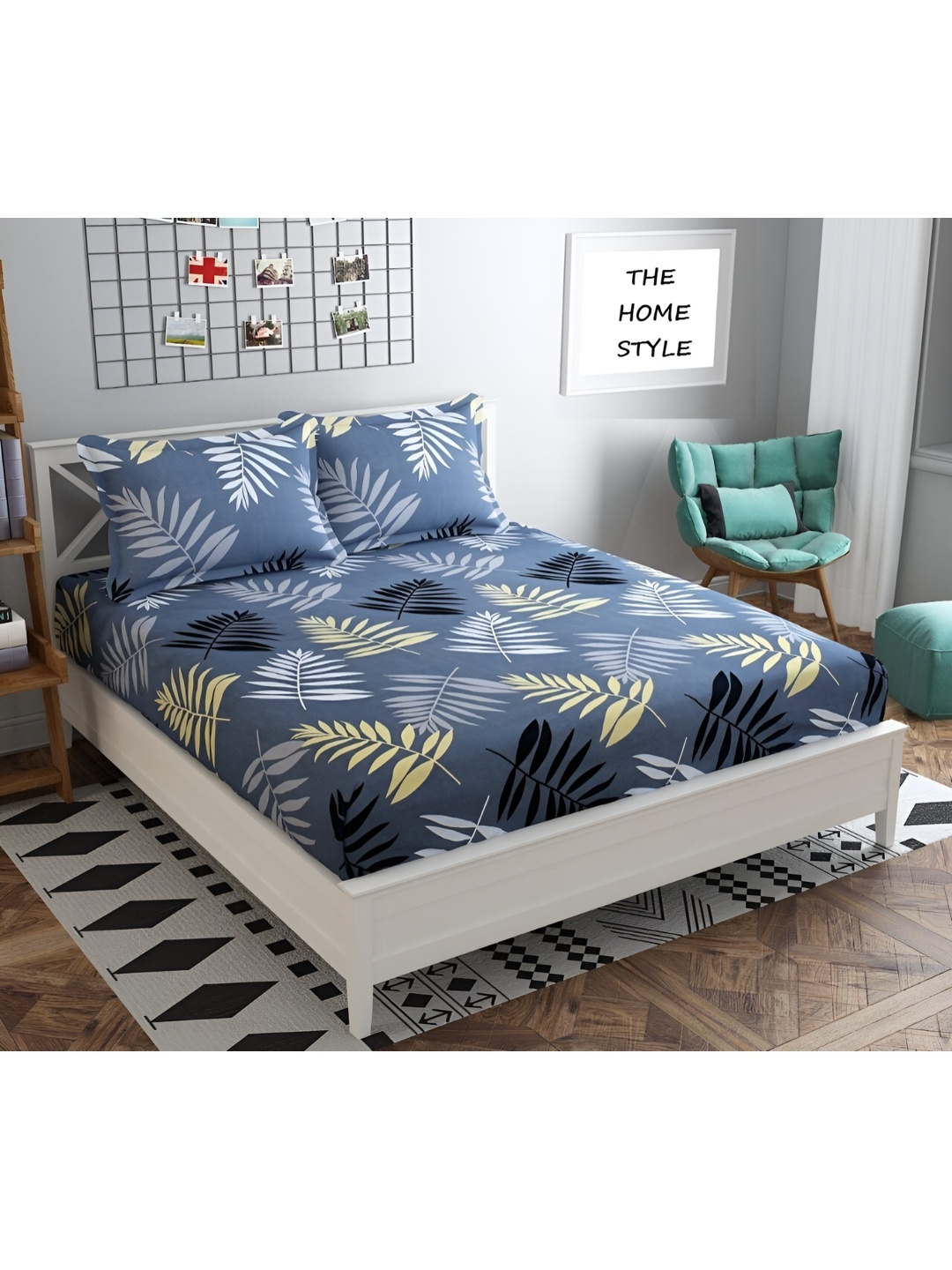 

THE HOME STYLE Grey & Black Floral 300 TC King Bedsheet with 2 Pillow Covers