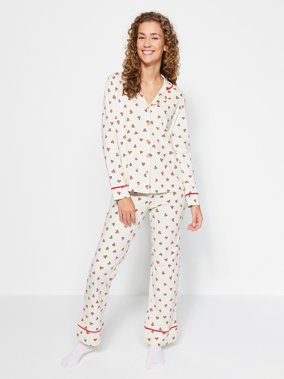 

Trendyol Printed Pure Cotton Night suit, White