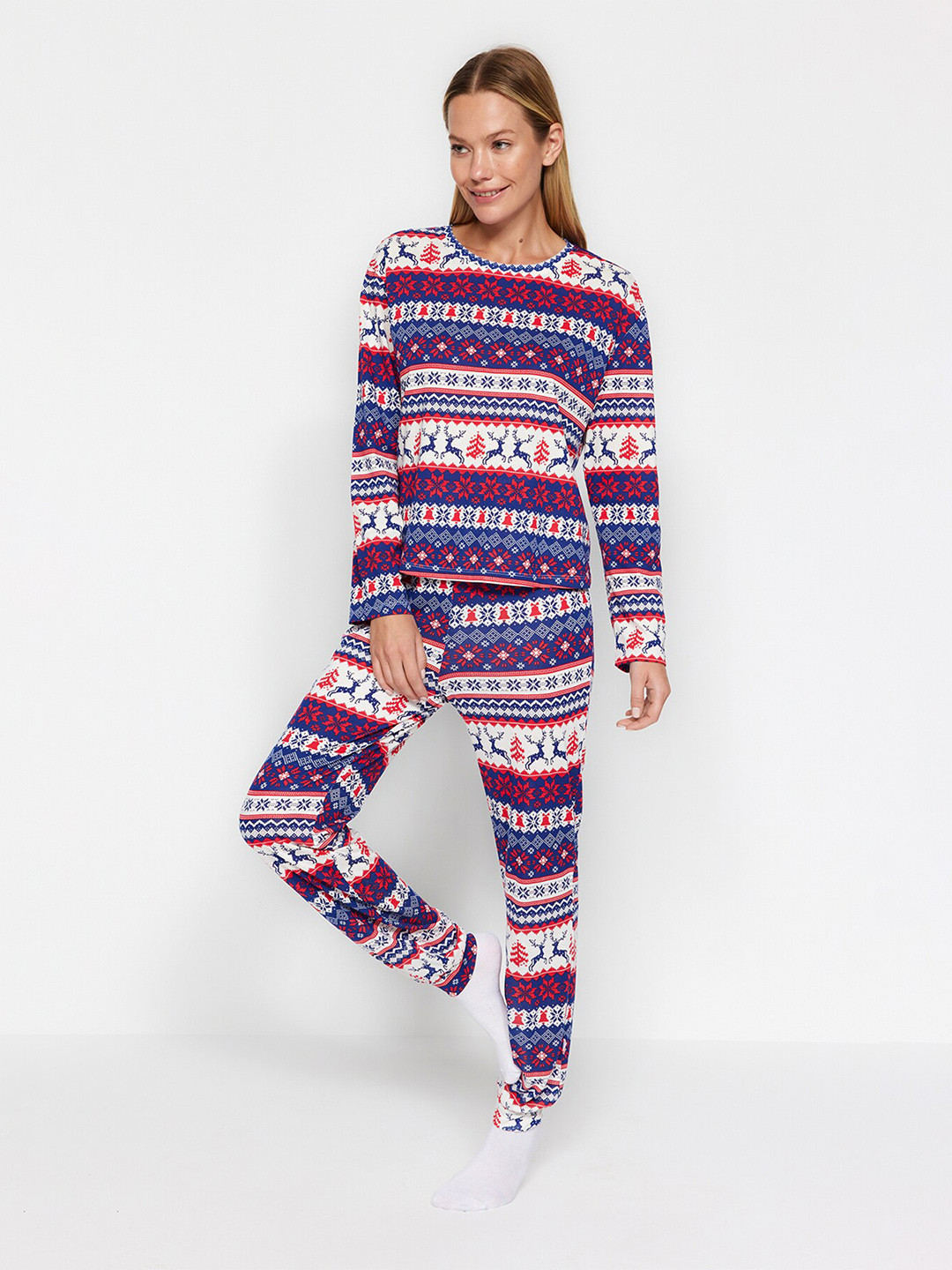 

Trendyol Ethnic Motifs Printed T-shirt With Pyjamas, White