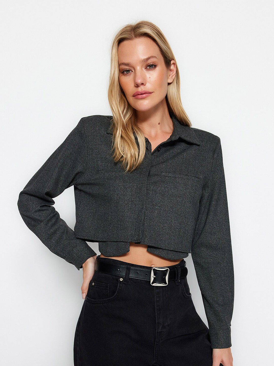 

Trendyol Printed Spread Collar Long Sleeves Casual Shirt, Black