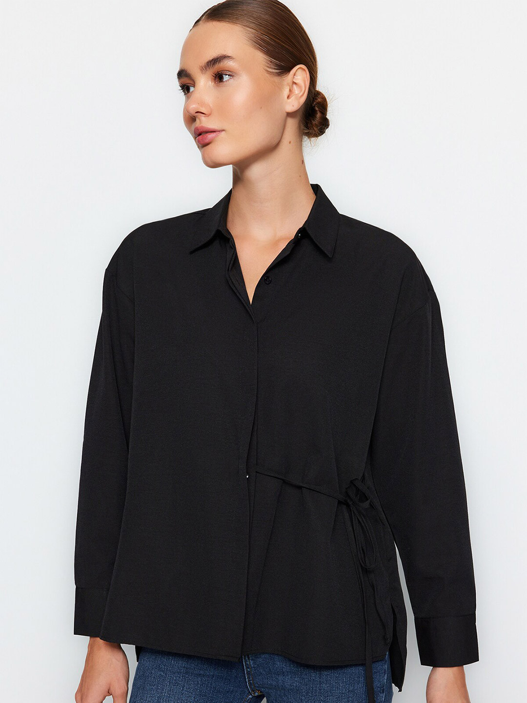 

Trendyol Spread Collar Long Sleeves Cotton Casual Shirt, Black