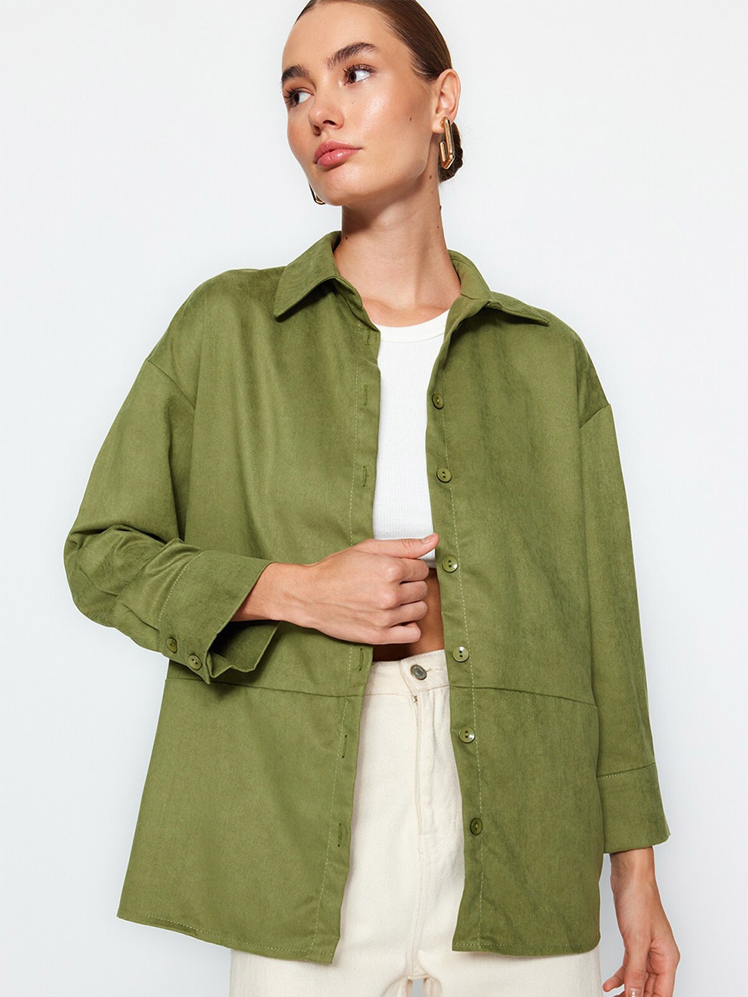 

Trendyol Spread Collar Drop-Shoulder Sleeves Casual Shirt, Khaki