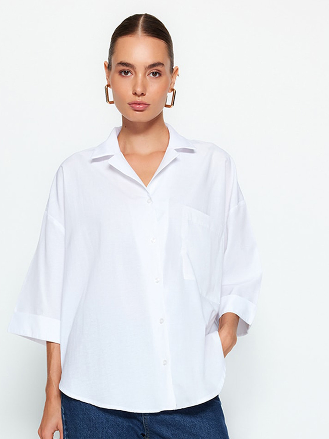 

Trendyol Opaque Drop Shoulder Cotton Casual Shirt, White
