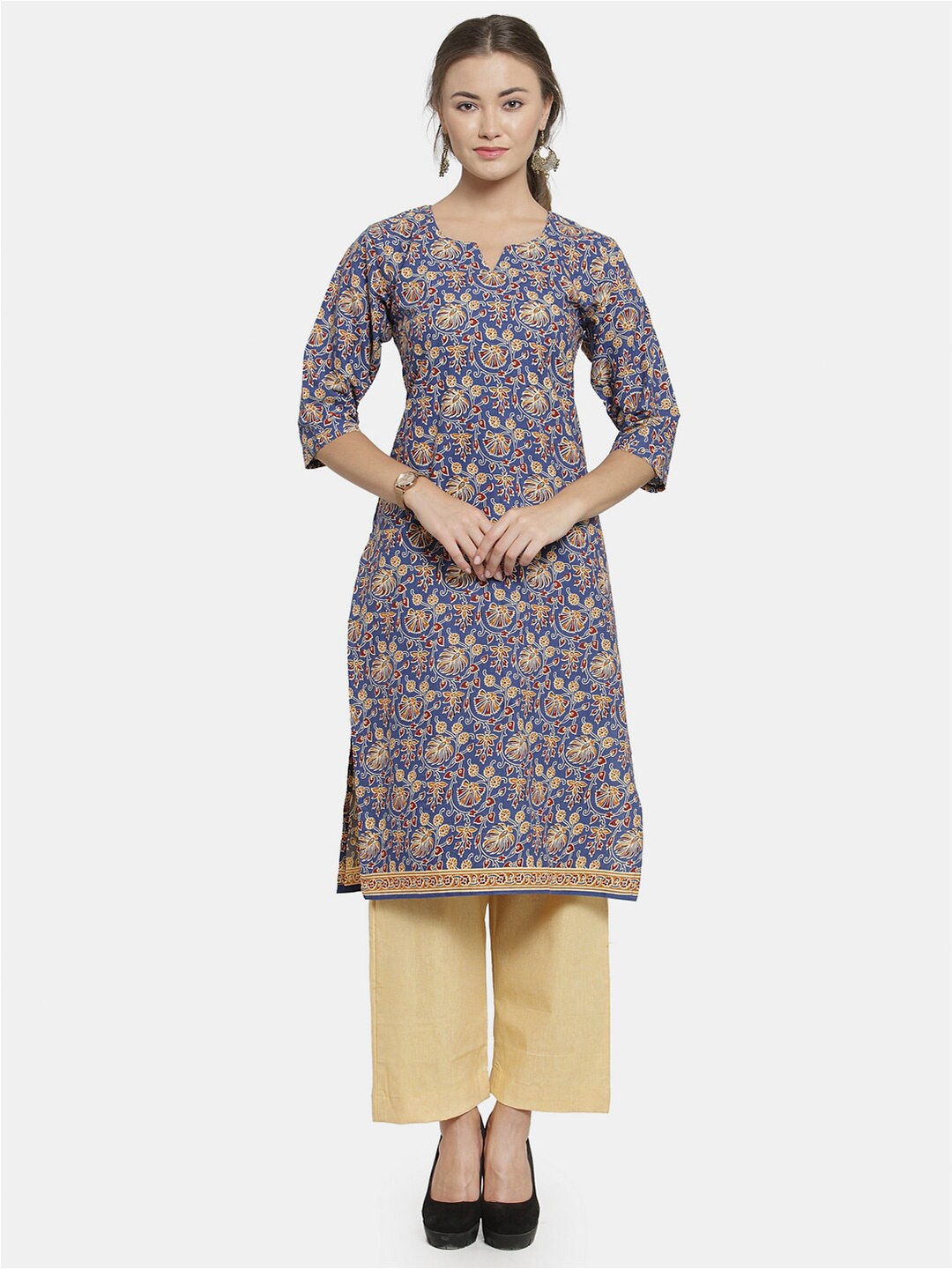 

Sayesha Floral Printed Round Neck Cotton Kurta, Purple