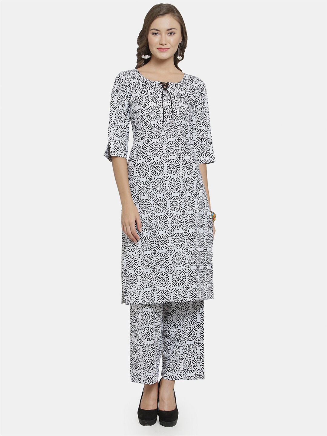 

Sayesha Geometric Printed Round Neck Kurta, White