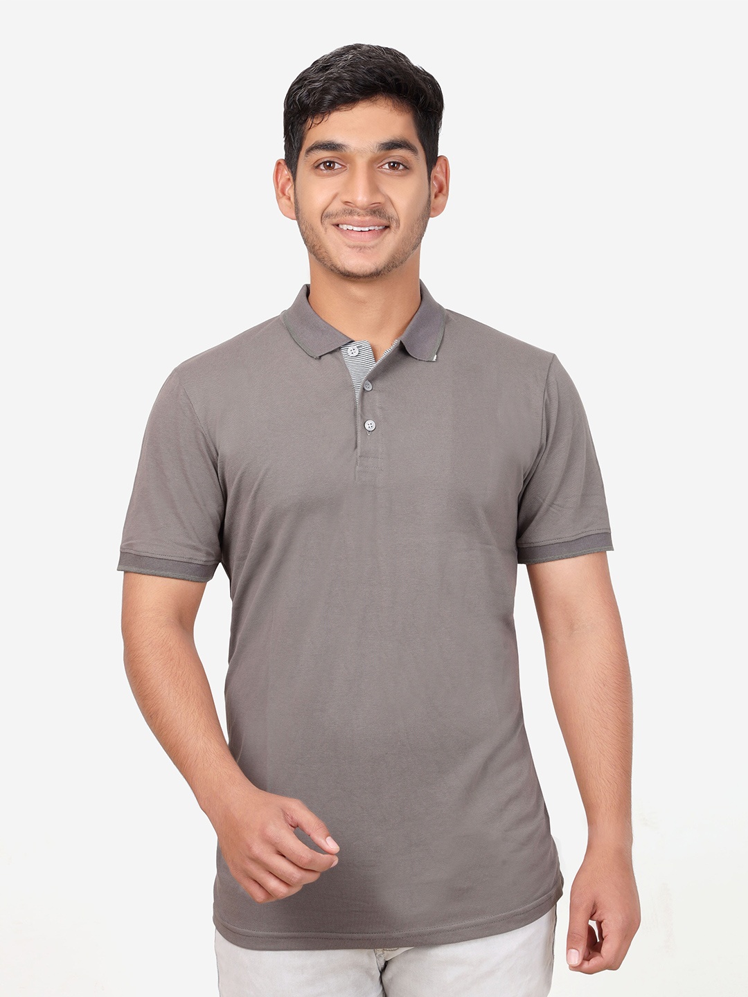 

BAESD Polo Collar Short Sleeves Cotton T-shirt, Grey