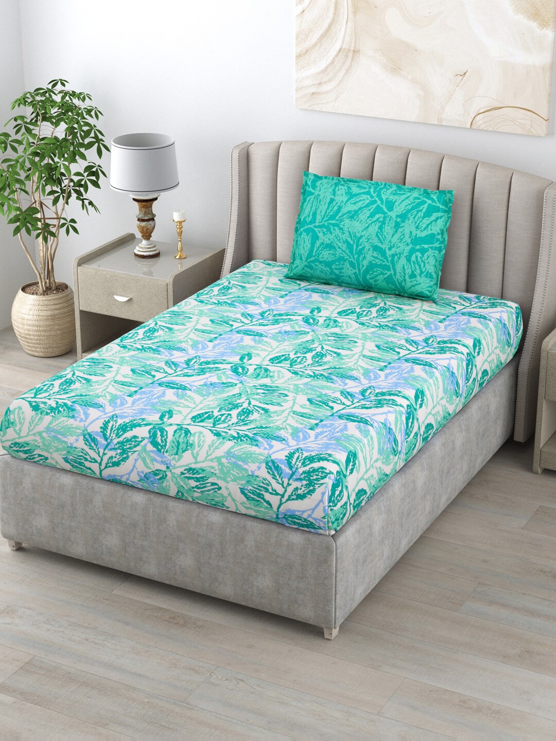 

BOMBAY DYEING Blumen Green & Blue Floral Cotton 120 TC Single Bedsheet with 1 Pillow Cover
