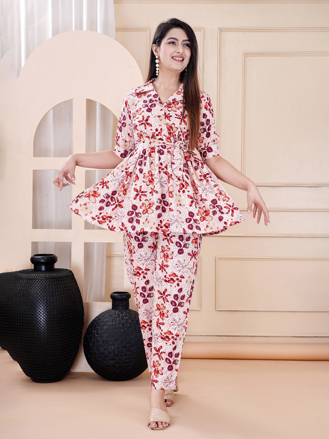 

TREND ME Floral Printed Tunic With Trousers Co-Ords, White
