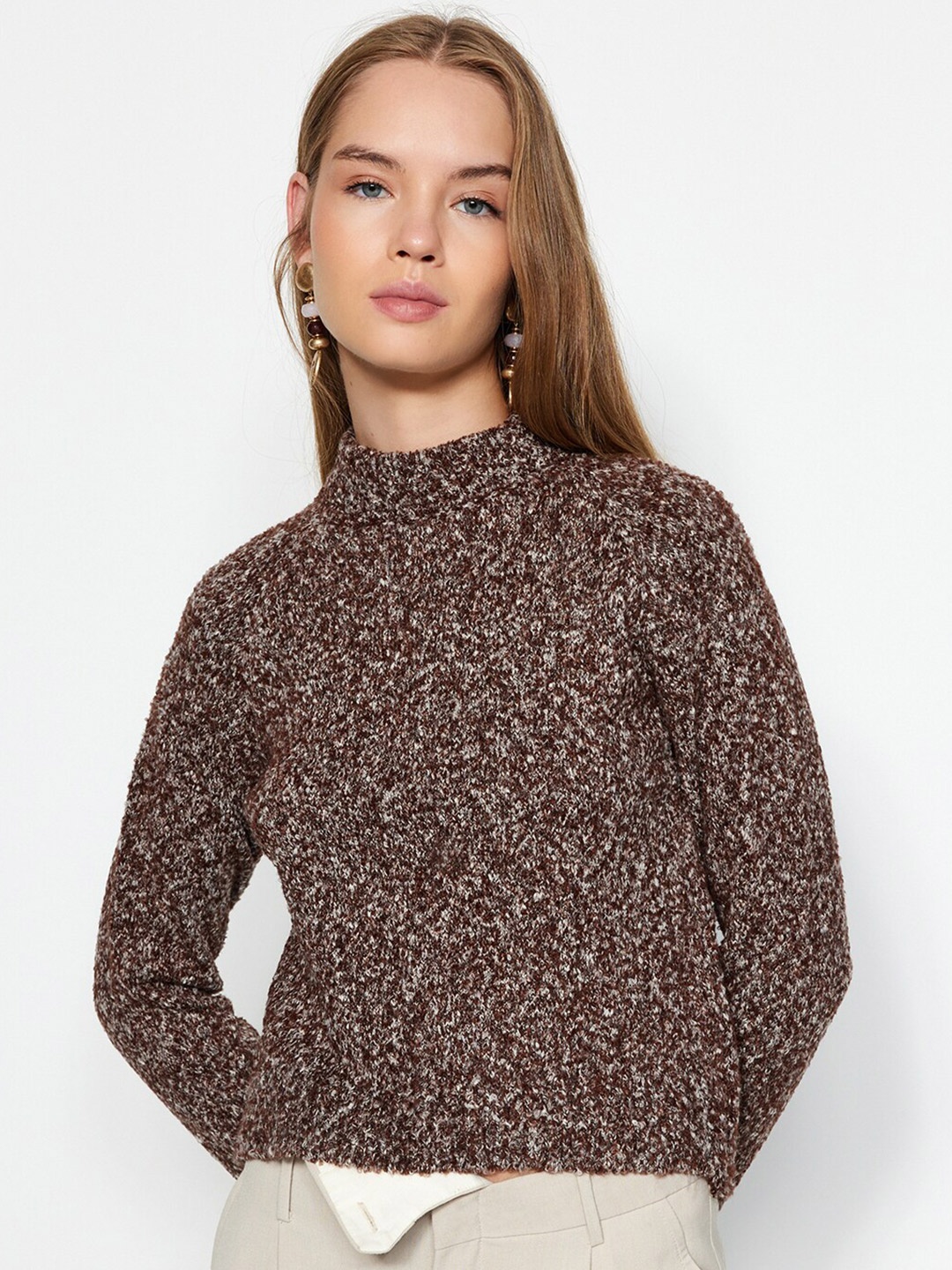 

Trendyol Turtle Neck Long Sleeves Speckled Pullover, Brown
