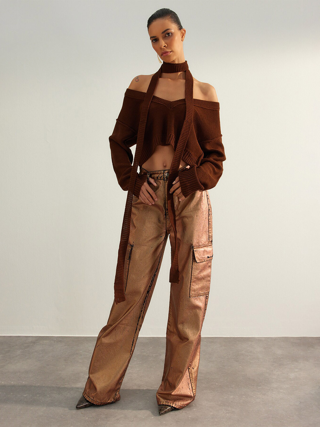 

Trendyol V-Neck Long Sleeves Pullover, Brown
