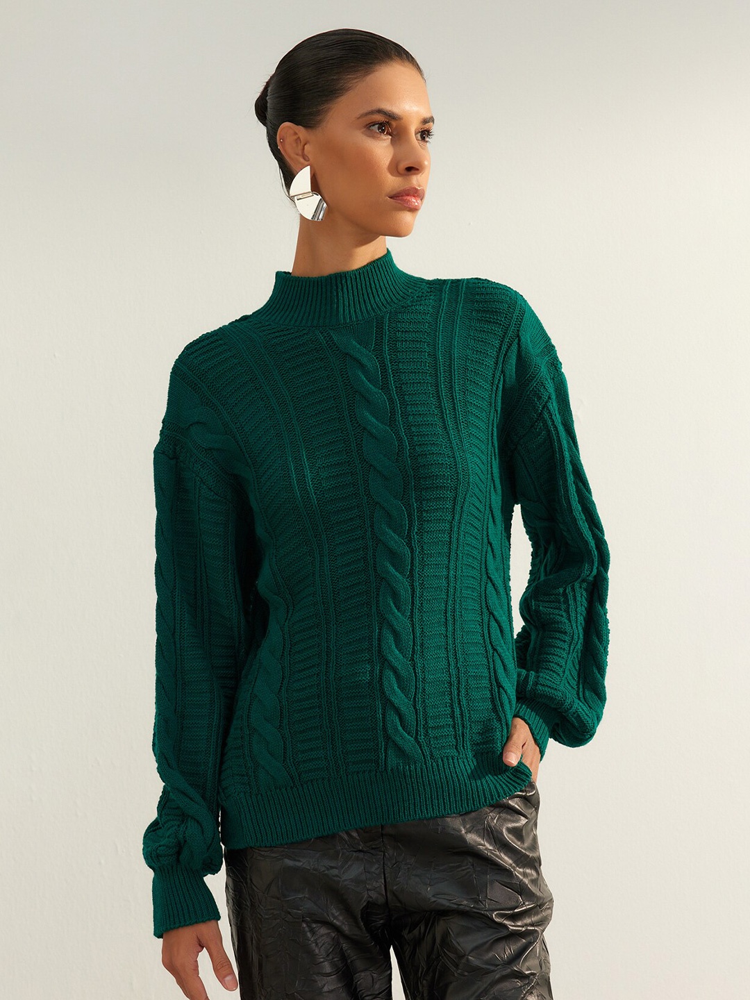 

Trendyol Cable Knit Turtle Neck Acrylic Pullover Sweater, Green