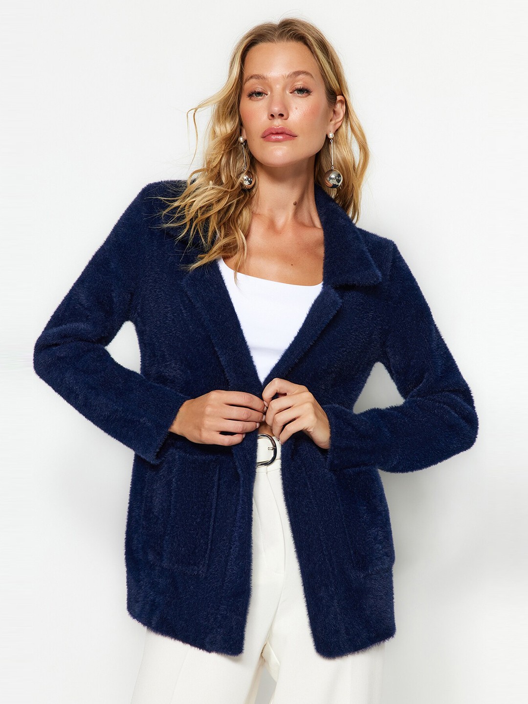 

Trendyol Shirt Collar Long Sleeves Cardigan, Blue