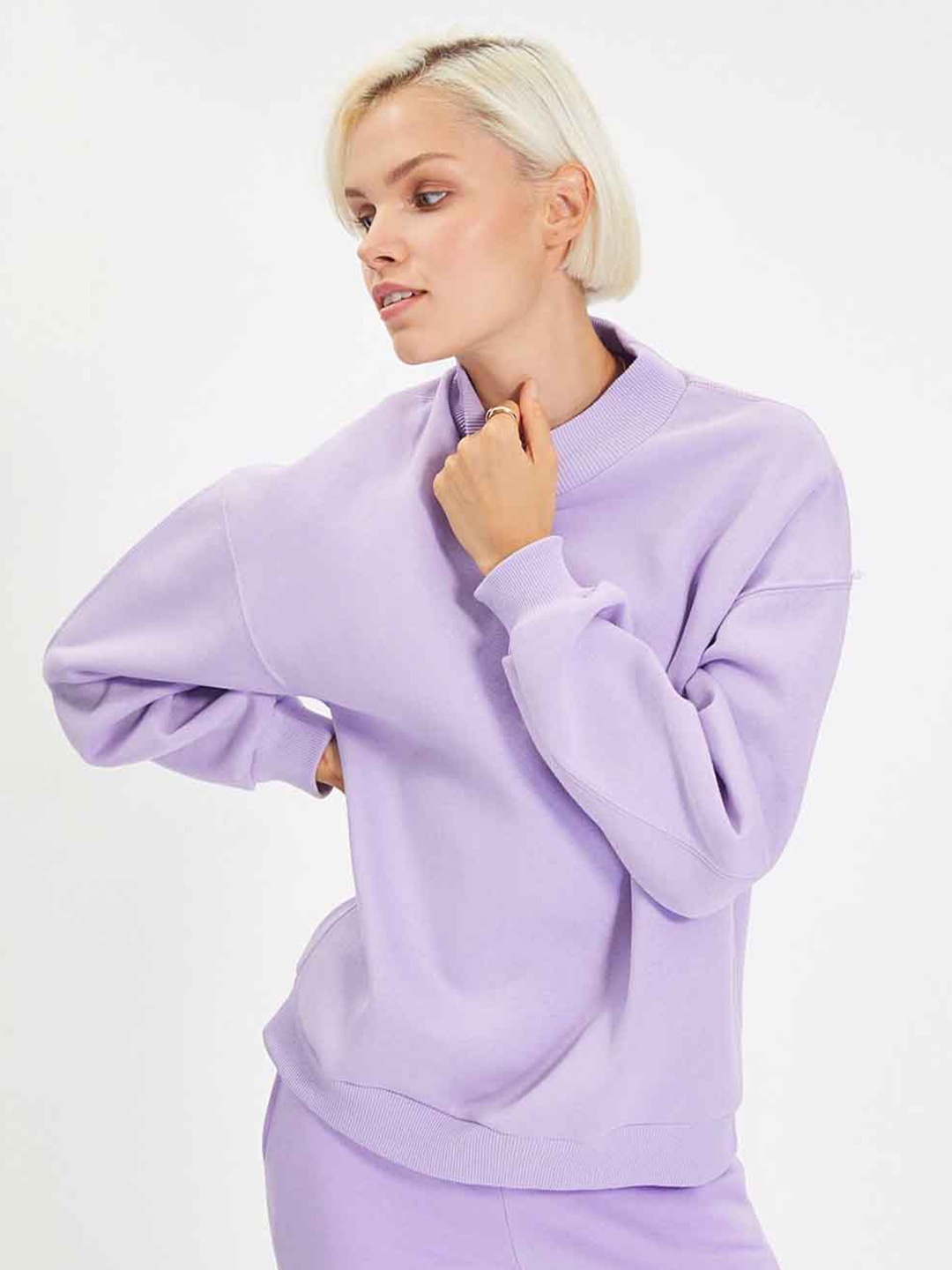 

Trendyol Round Neck Cotton Sweatshirt, Lavender