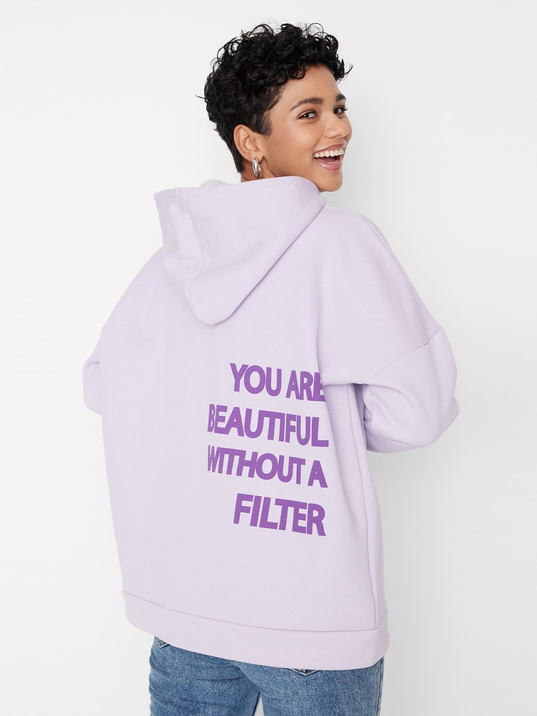 

Trendyol Typography Printed Cotton Hooded Sweatshirt, Lavender