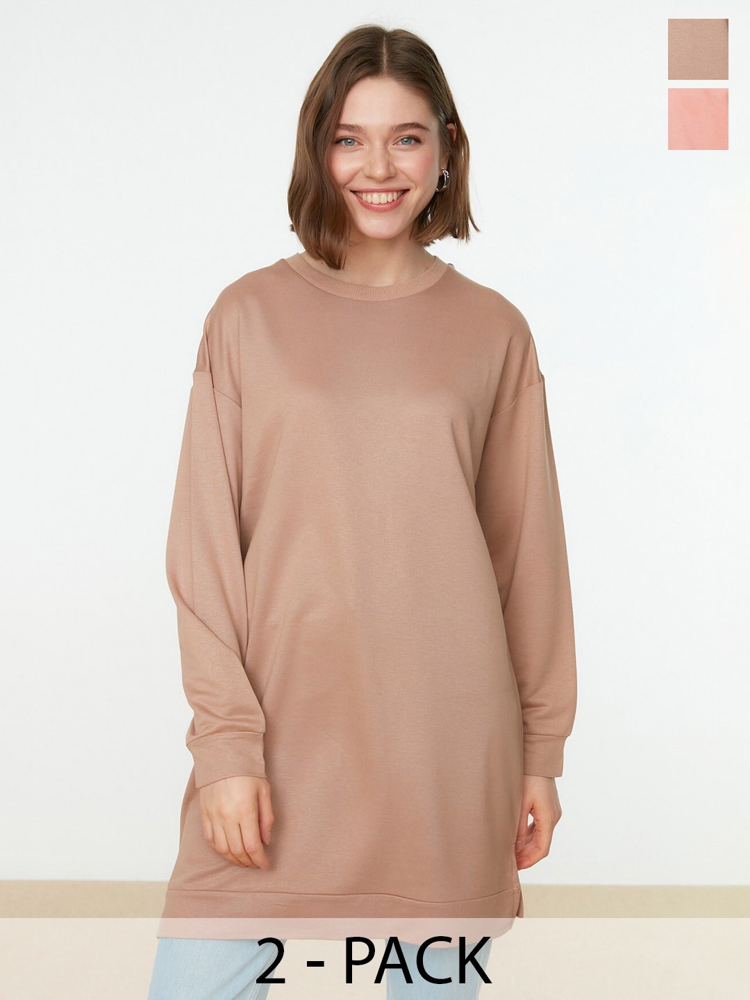 

Trendyol Pack of 2 Round Neck Long Sleeves Longline Pullover Sweatshirt, Na