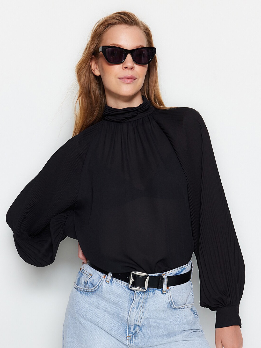 

Trendyol Long Sleeves High Neck Blouson Top, Na