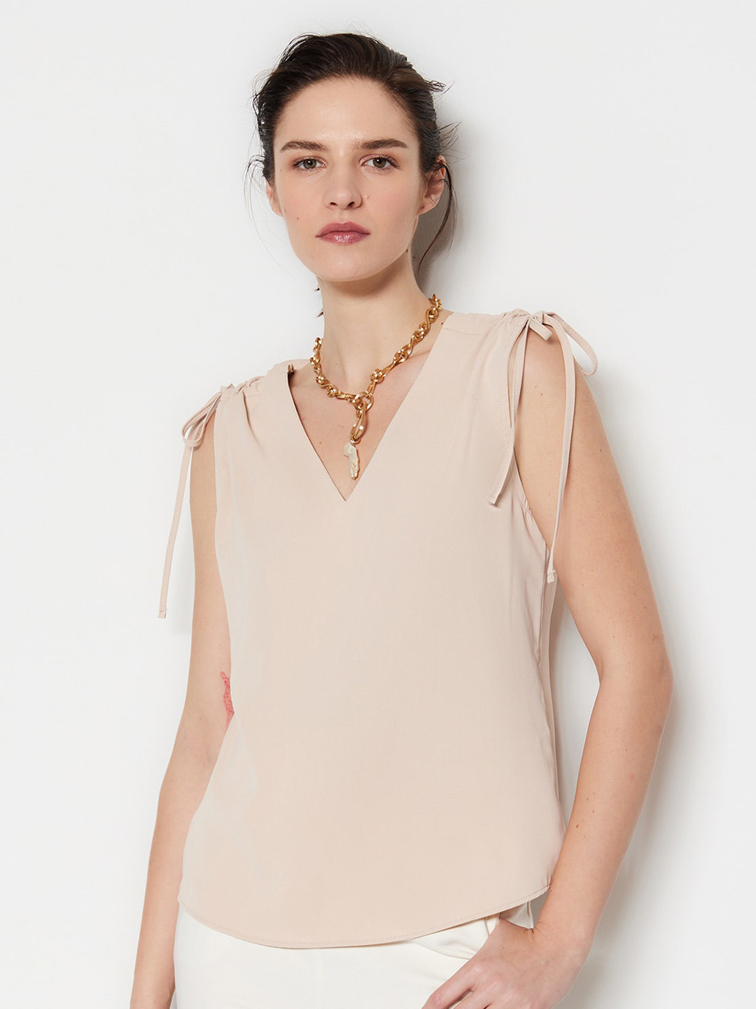 

Trendyol V-Neck Top, Beige