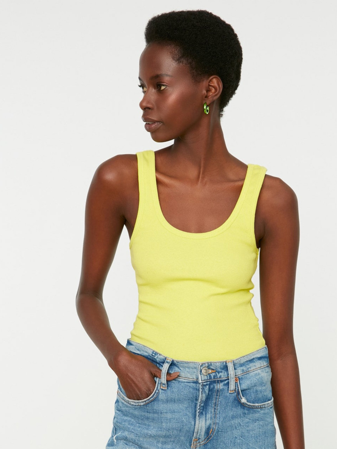 

Trendyol Shoulder Straps Cotton Tank Top, Yellow