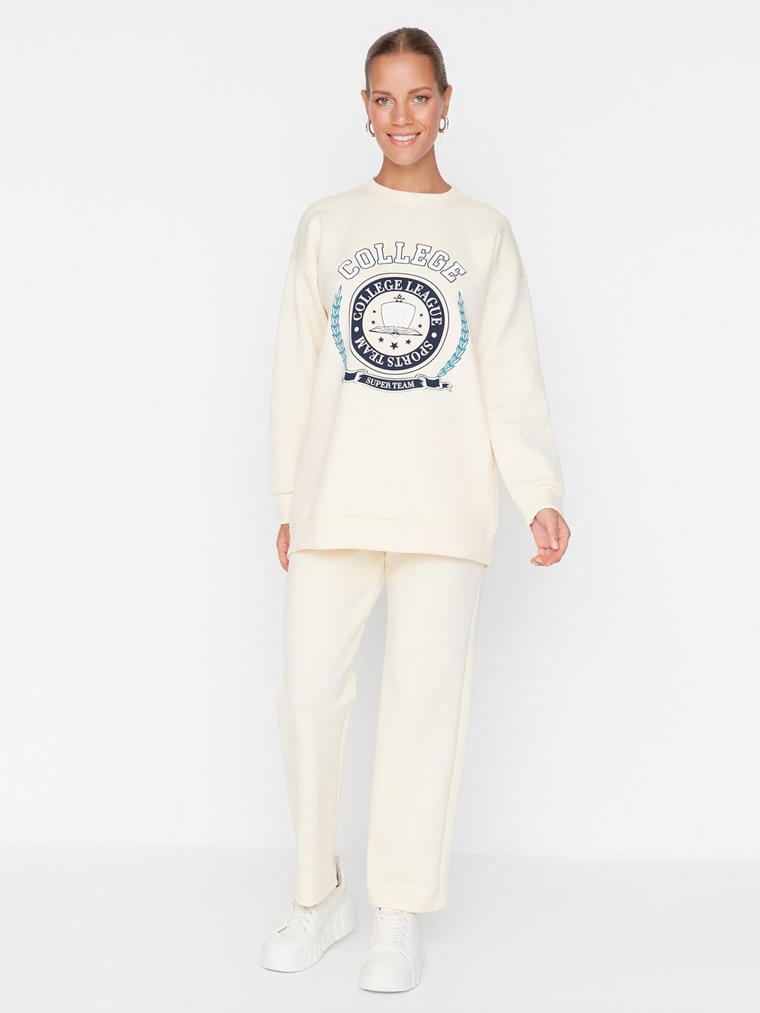 

Trendyol Typography Printed Tracksuit, Cream