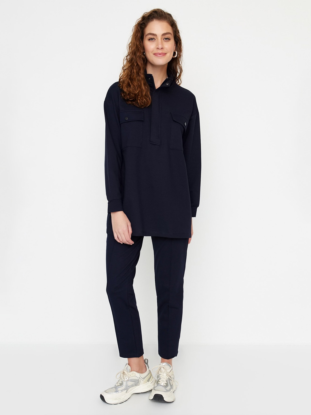 

Trendyol Mock Collar Cotton Tracksuits, Navy blue