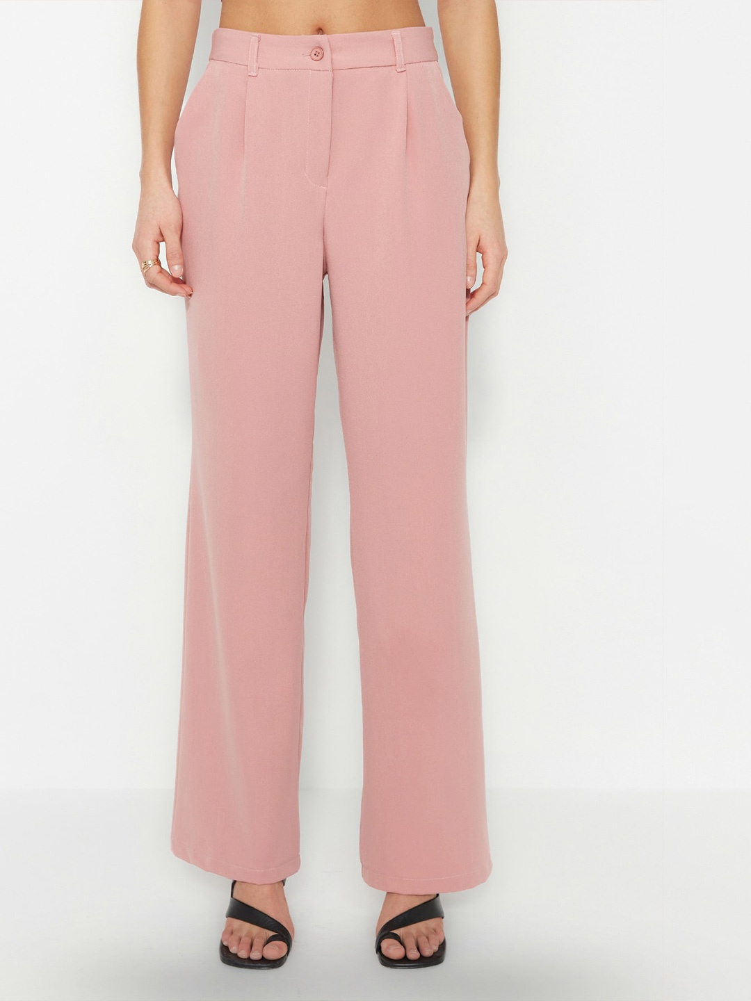 

Trendyol Women Mid-Rise Pleated Parallel Trousers, Pink