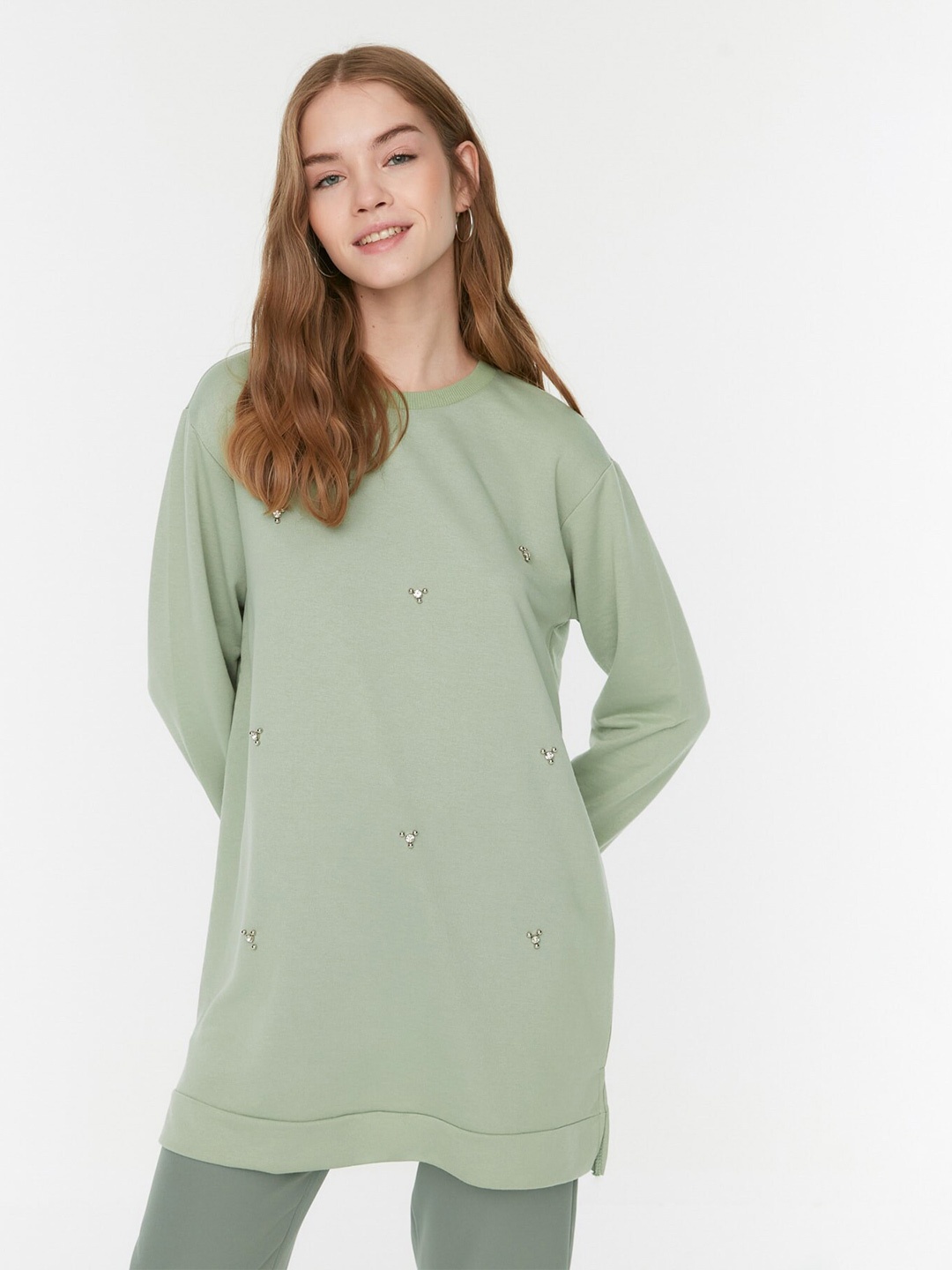 

Trendyol Round Neck Embroidered Tunic, Green