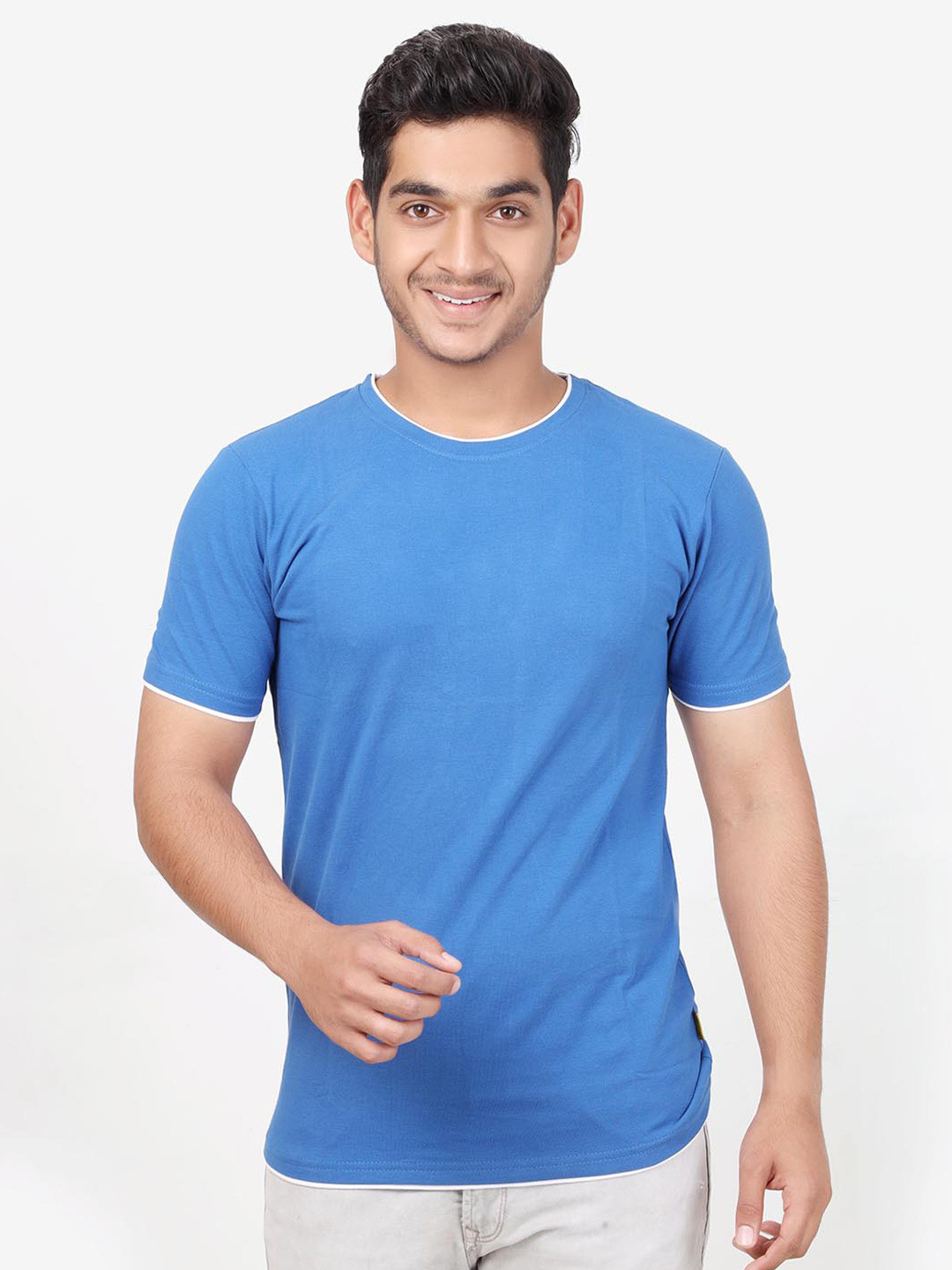 

BAESD Cotton Round Neck Raw Edge T-shirt, Blue