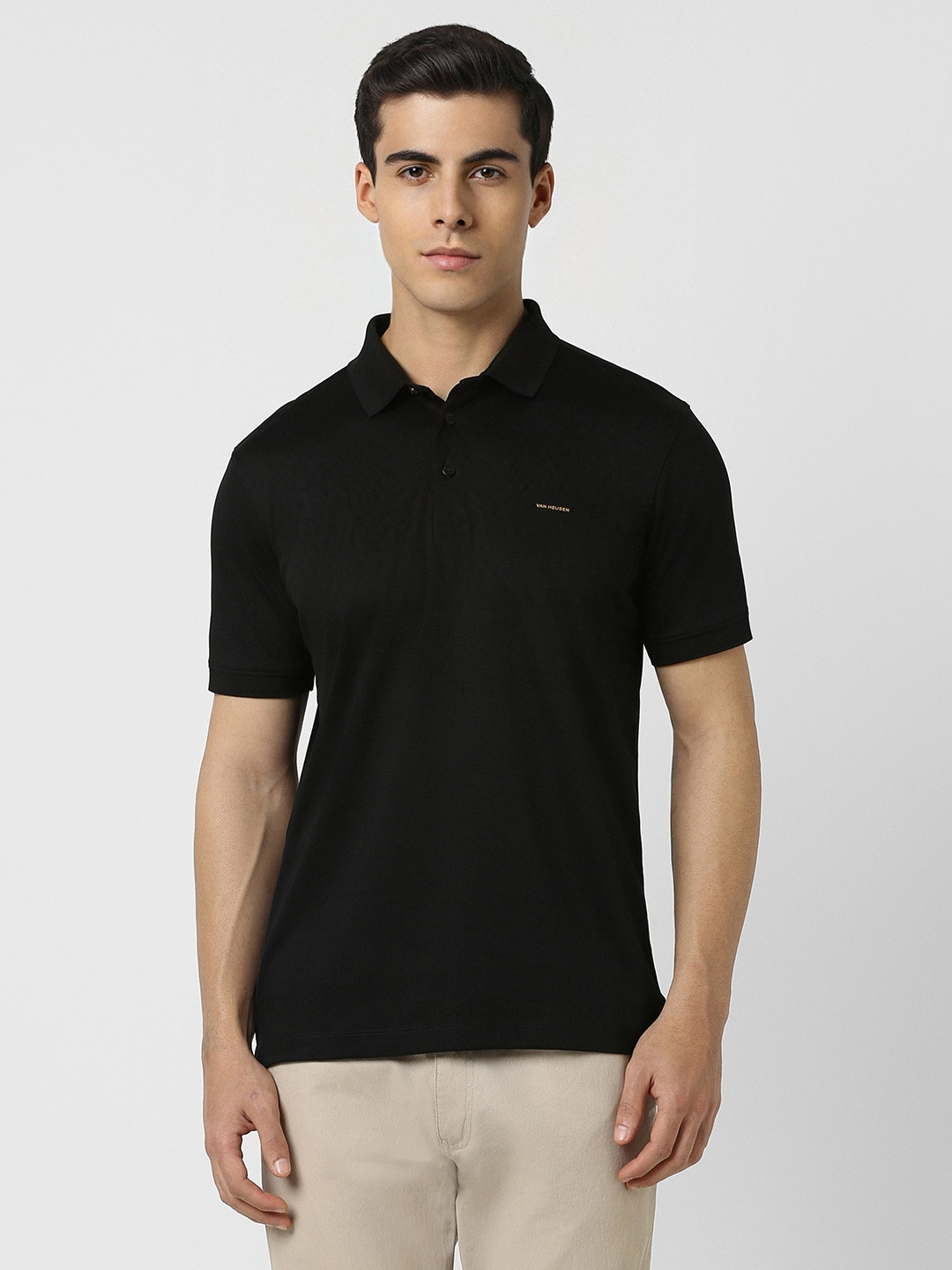 

Van Heusen Men Black Polo Collar T-shirt