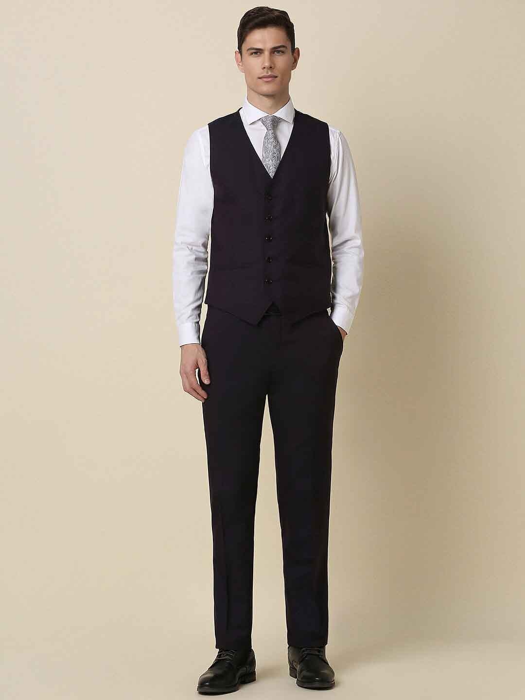 

Allen Solly Checked Slim-Fit Single-Breasted Three-Piece Formal Suit, Purple