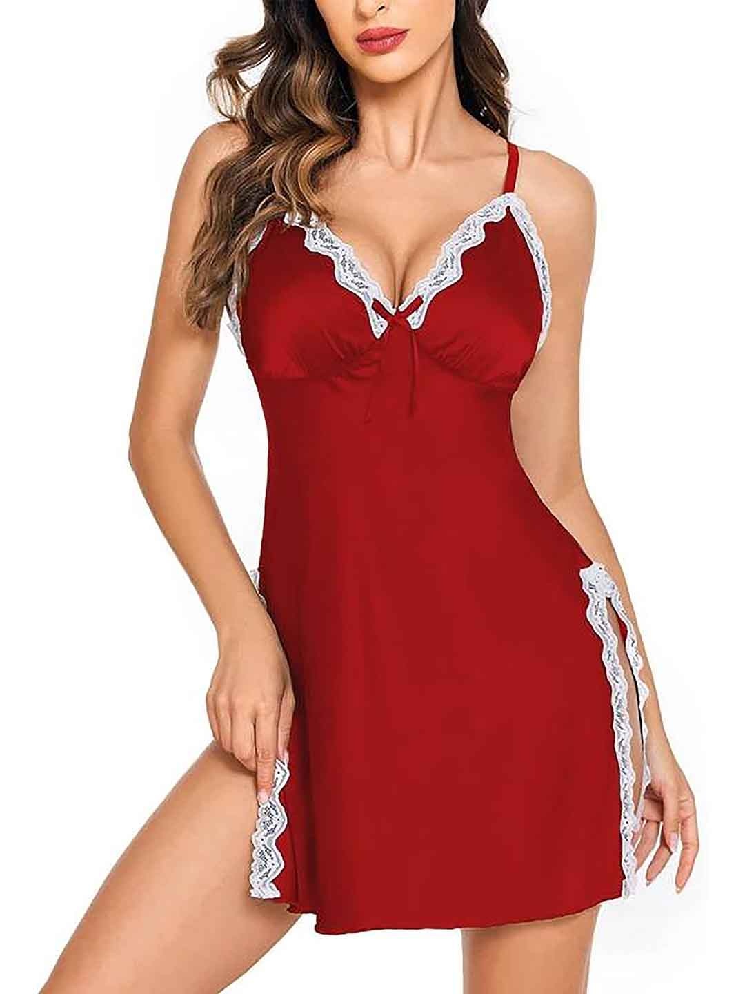 

PIBU Self Design Net Baby Doll, Maroon