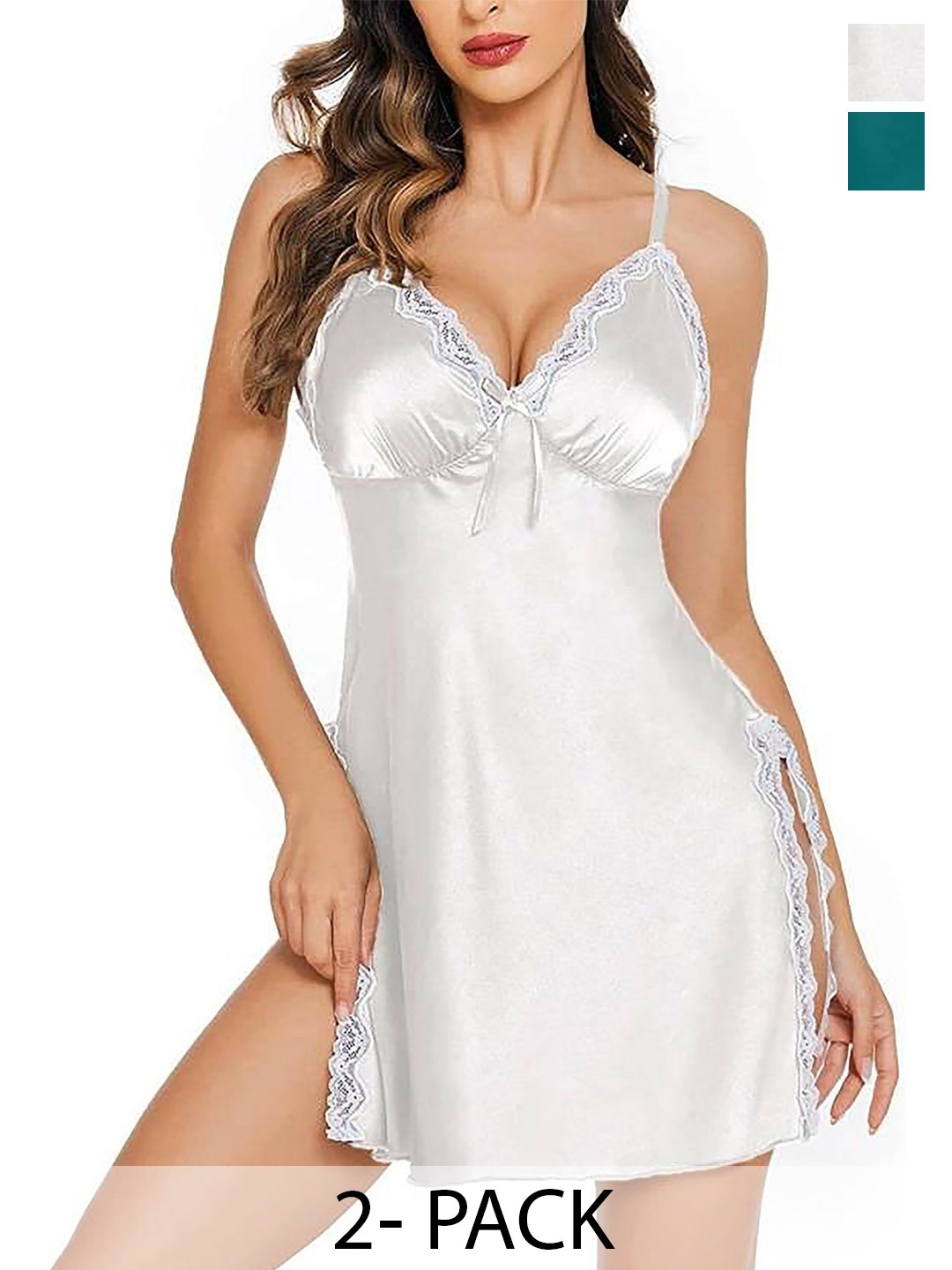 

Aamarsh Pack Of 2 Self Design Sleeveless Net Lace Baby Doll, White