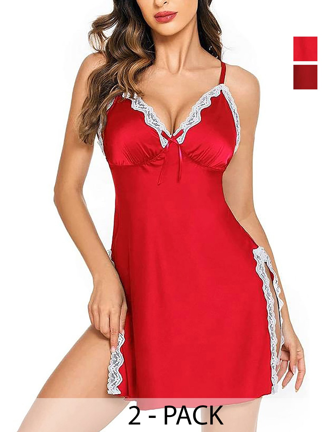 

AROUSY Pack Of 2 Self Design Shoulder Straps Net Baby Doll, Red