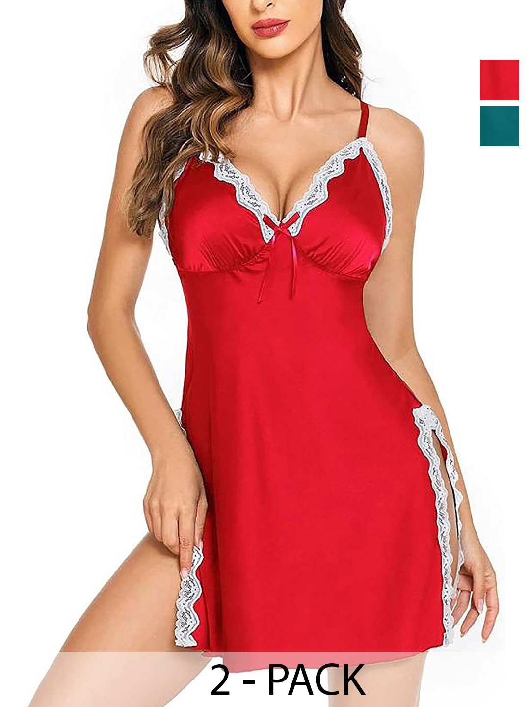 

AROUSY Red & Blue Net Baby Doll with High-Low