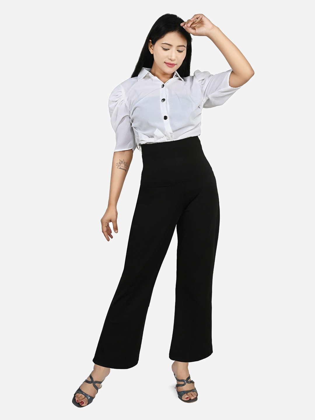 

Bellofox Women Straight Fit High-Rise Wide Leg Trousers, Black
