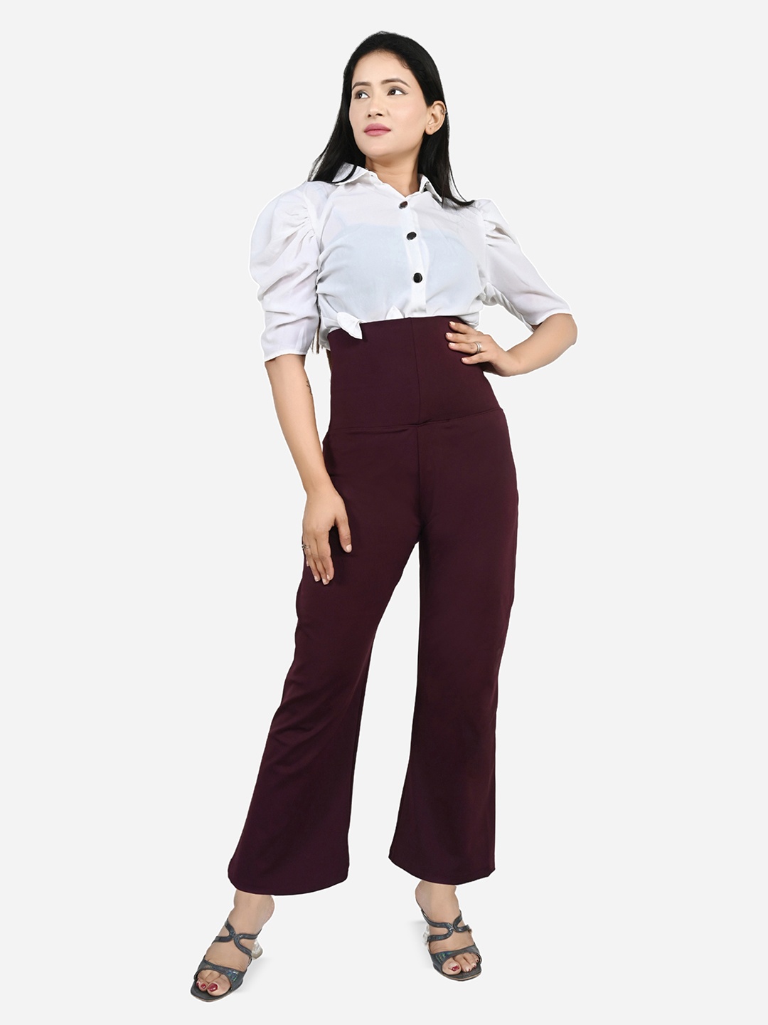 

Bellofox Women Straight Fit High-Rise Trousers, Maroon