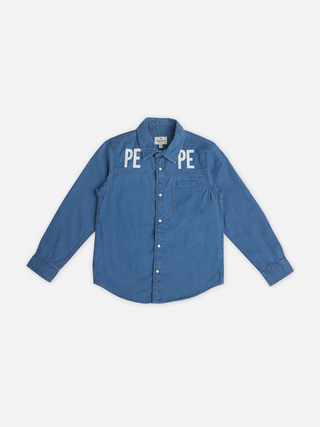 

Pepe Jeans Boys Opaque Printed Denim Casual Shirt, Blue