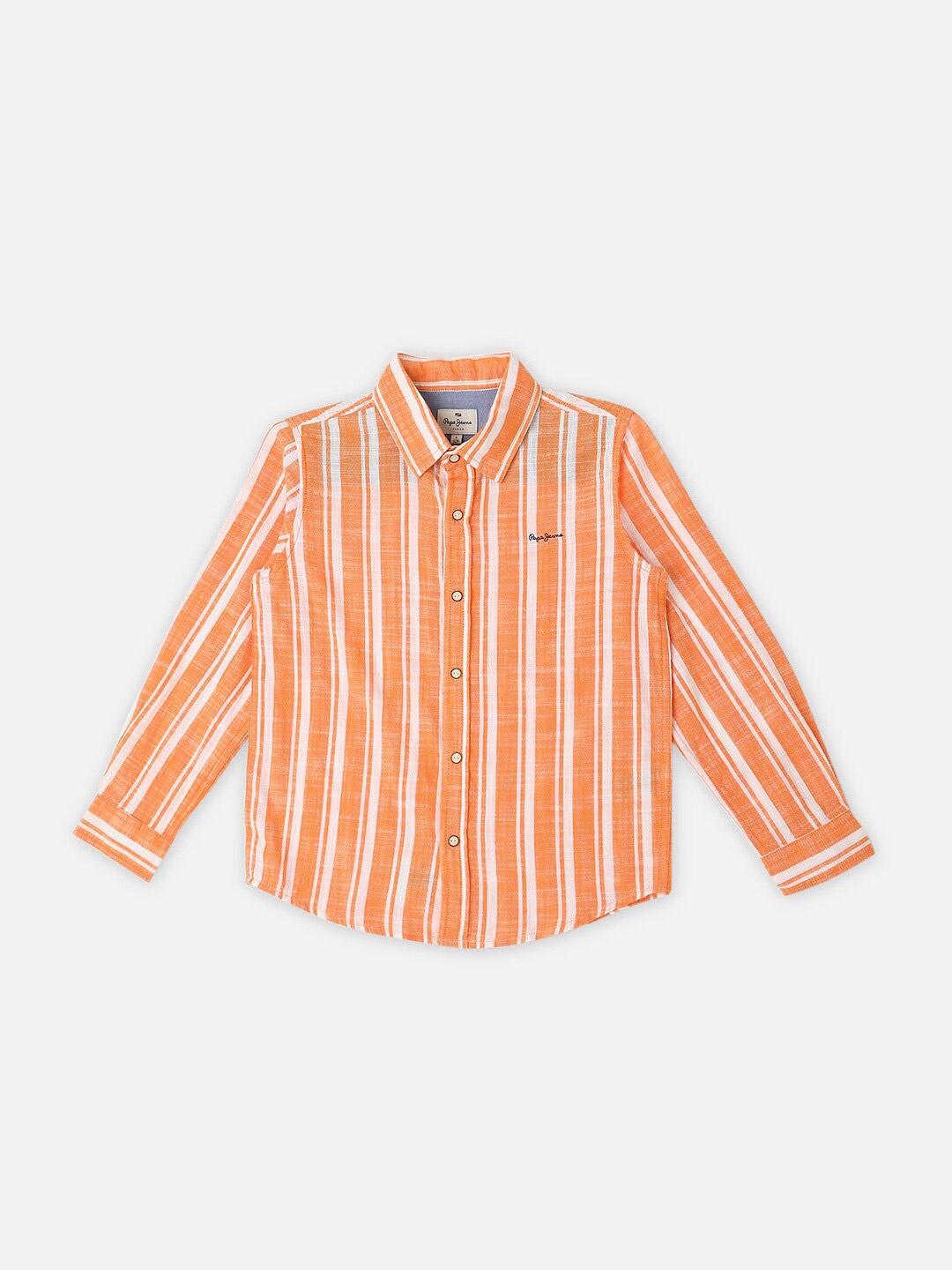 

Pepe Jeans Boys Stripes Cotton Striped Casual Shirt, Orange